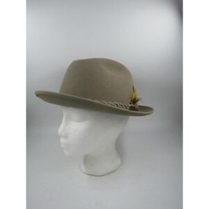 Dobbs Hat Fedora Mens Tan Wool Felt Feather Braided Band Made USA Vintage Style